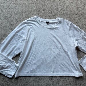 Express Women Cotton Crew Neck Long Sleeve Cropped Boyfriend Tee Shirt Top White